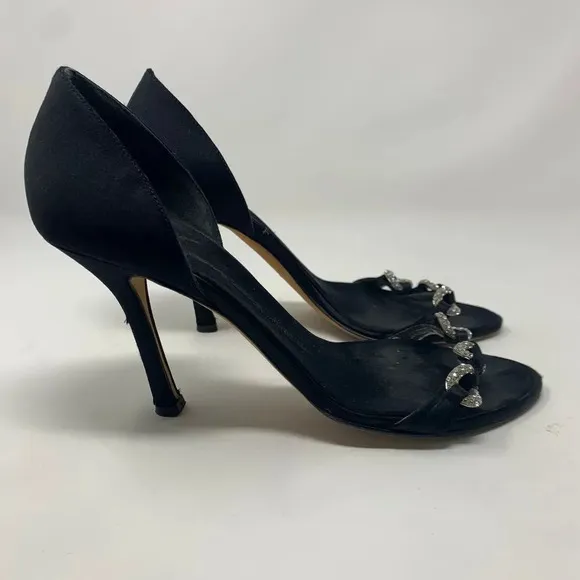 Giuseppe Zanotti Black Silk Sandals w/ Rhinestones