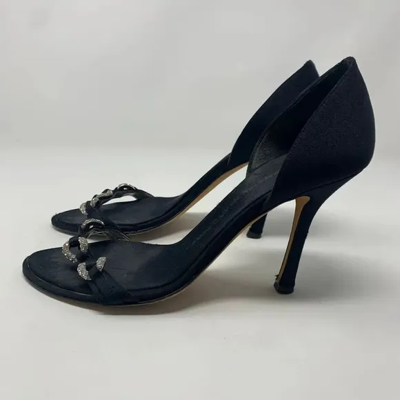 Giuseppe Zanotti Black Silk Sandals w/ Rhinestones