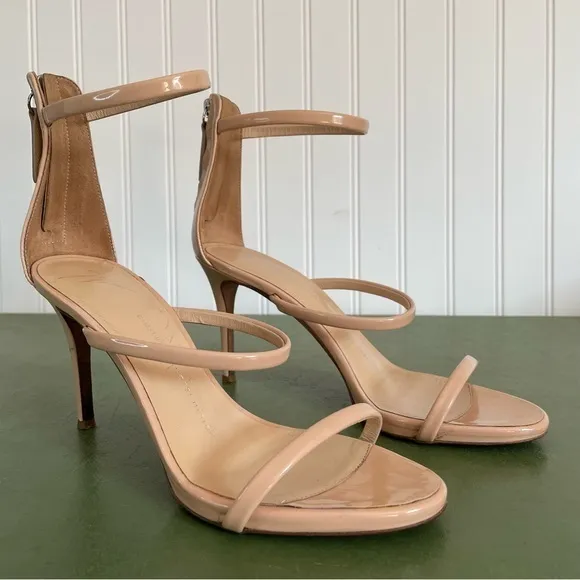 Giuseppe Zanotti HARMONY Zip Heels/Sandals in Neutral Patent Leather *Italy*