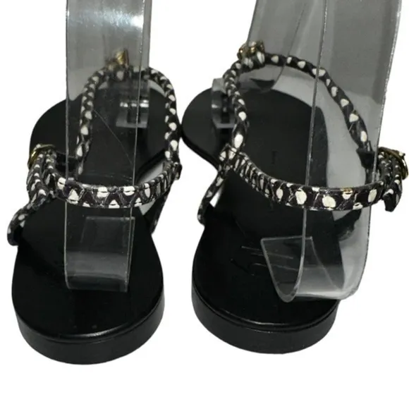 Giuseppe Zanotti Womens Size 38 7.5 Hollie Black Leather Crystal T-Strap Sandals