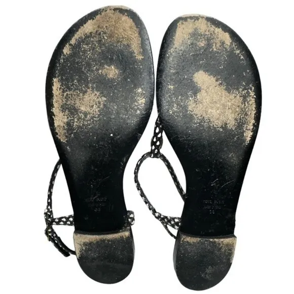 Giuseppe Zanotti Womens Size 38 7.5 Hollie Black Leather Crystal T-Strap Sandals