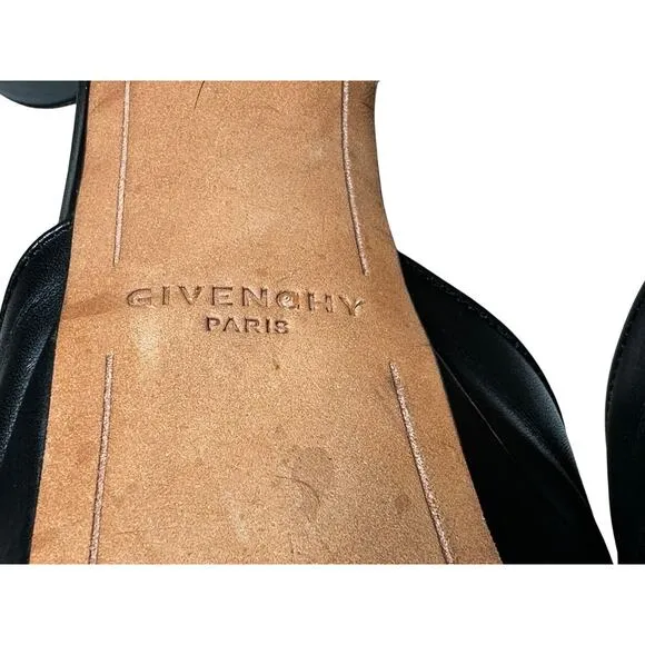 Givenchy Black Leather Ankle Strap Shark Lock Platform Heels Sandals Size 39