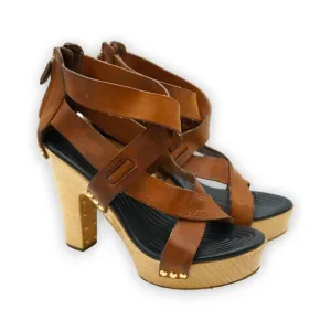 GIVENCHY Brown Leather‎ Gold Stud Detail Platform Sandals Geels Size 38.5