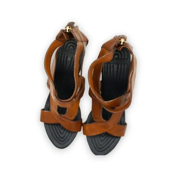 GIVENCHY Brown Leather‎ Gold Stud Detail Platform Sandals Geels Size 38.5