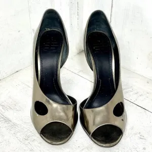 Givenchy Metallic Leather Peep Toe Stilettos D’Orsay Heels Gold Womens Size 37.5