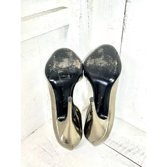 Givenchy Metallic Leather Peep Toe Stilettos D’Orsay Heels Gold Womens Size 37.5