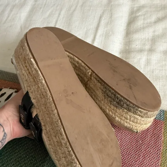 Gold Espadrille Platform Sandals from Miu Miu