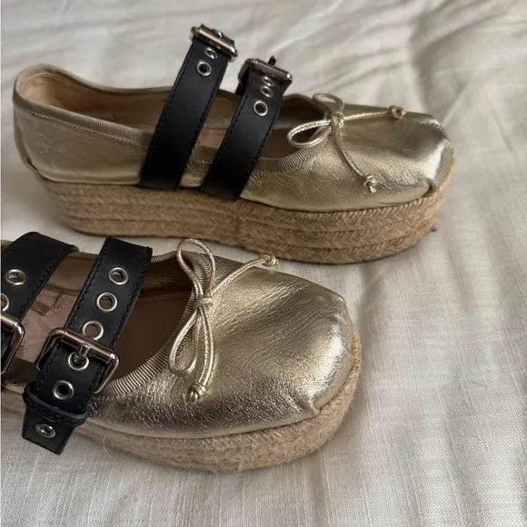 Gold Espadrille Platform Sandals from Miu Miu