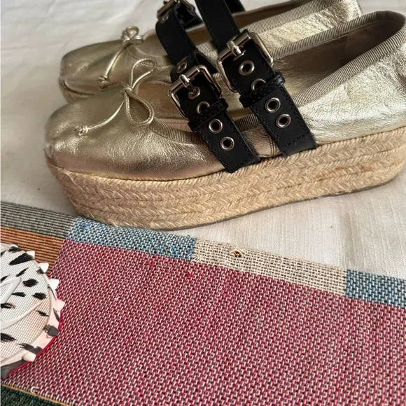 Gold Espadrille Platform Sandals from Miu Miu