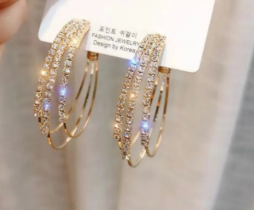 Gold Rhinestone Geometric Circle Earrings
