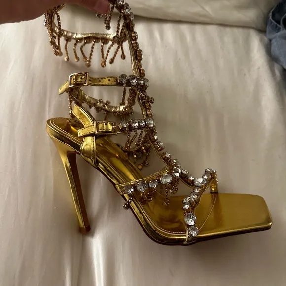 Gold Rhinestone Strappy Sandals