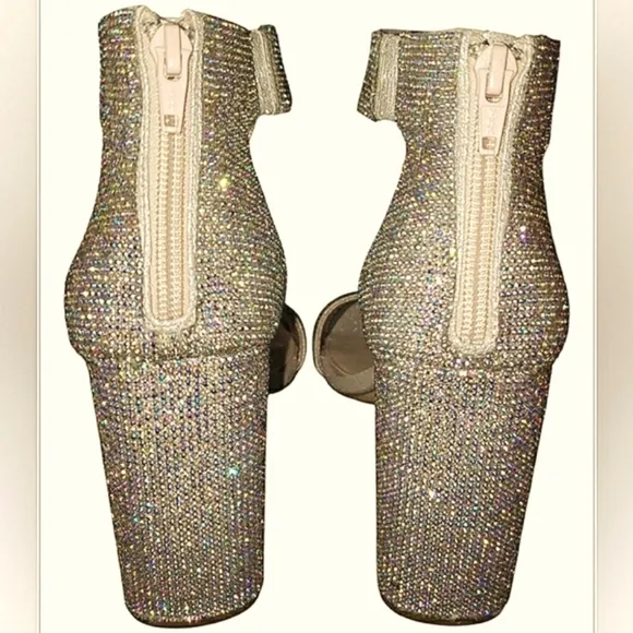 Gold Sparkling 9.5 Crystal Rhinestones Iridescent Bling Formal Dress Sandals