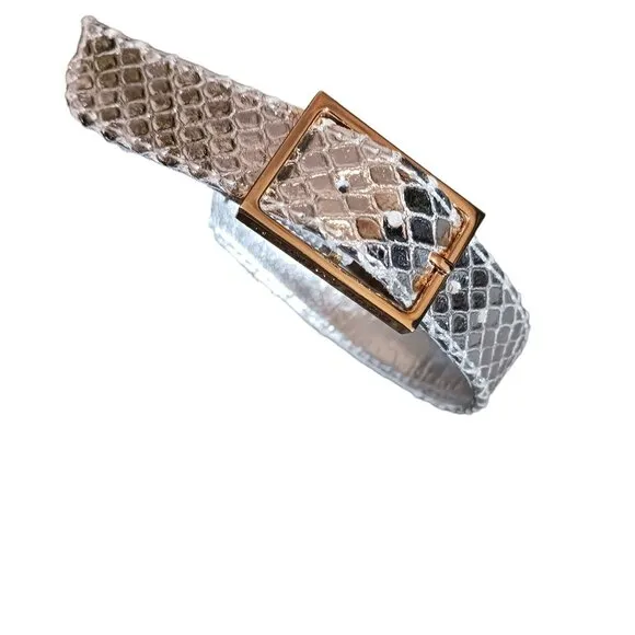 Good American Ankle Strap Open Toe Platform Sandals, Sliver Snake,‎ Size 8