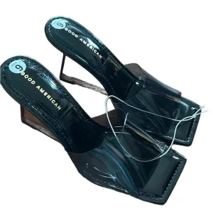 Good American Cinderella Black Lucite Slip On Mules Wedge Sandals Size:9 NWOB