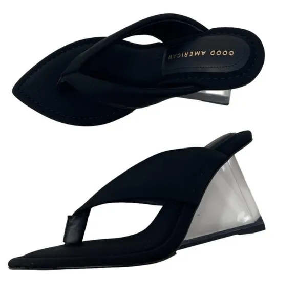 Good American Clear Wedge Sandals Neoprene Size 7