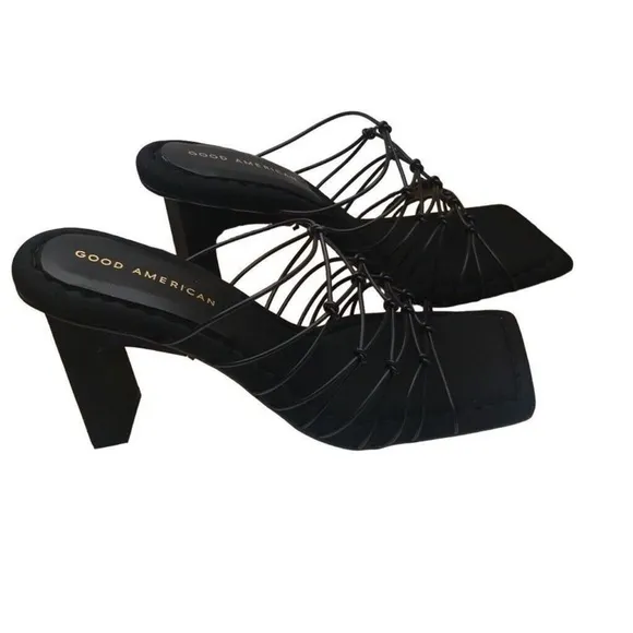 Good American Heels Black Sandals CagedNeoprene