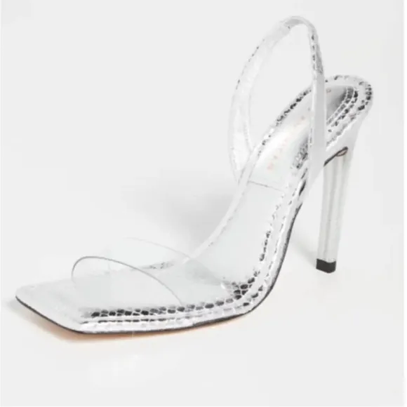 Good American Like New Lucite Sandals silver snake heels in box 7