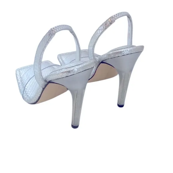 Good American Like New Lucite Sandals silver snake heels in box 7
