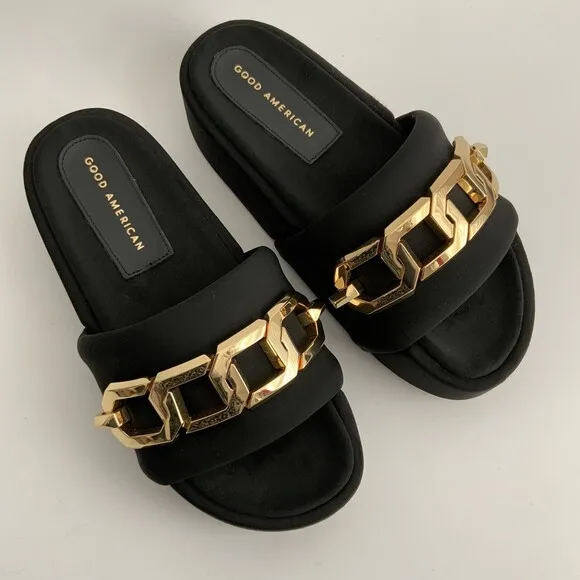 Good American Platform 6.5M Black Chunky Chain Detail