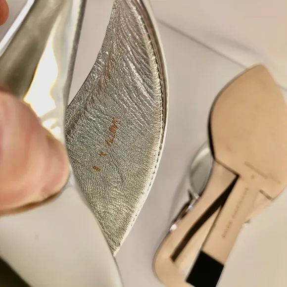 Good American Silver Patent Leather Wedge Sandals, 8