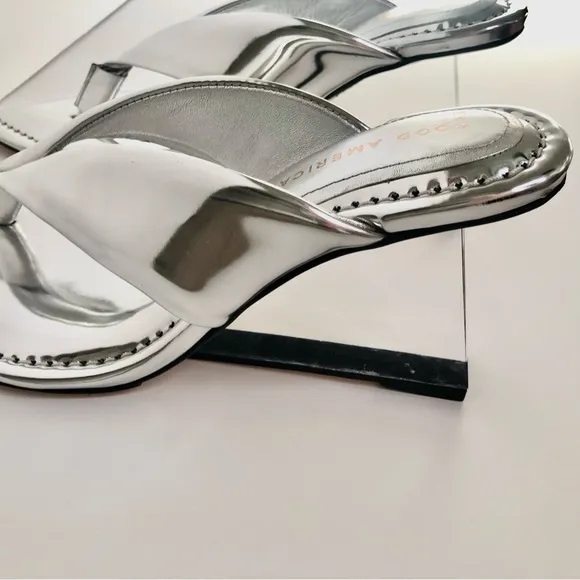 Good American Silver Patent Leather Wedge Sandals, 8