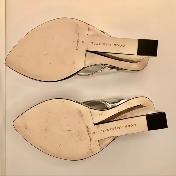 Good American Silver Patent Leather Wedge Sandals, 8