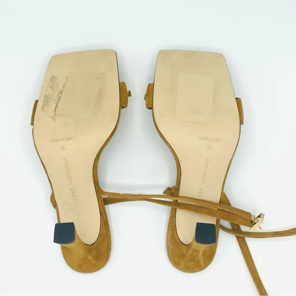 Good American Single Strap Golden Chain Ankle Strap Sandals Suede Leather