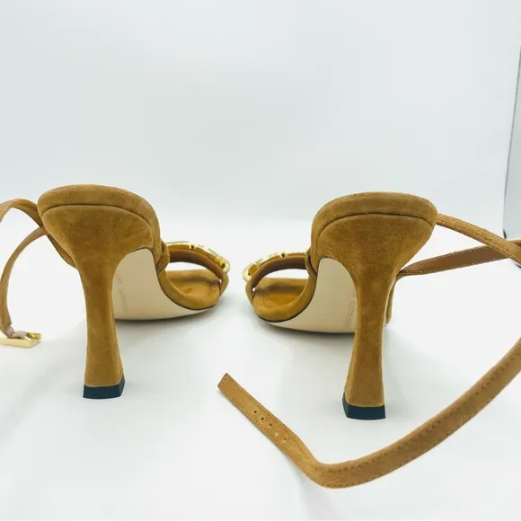 Good American Single Strap Golden Chain Ankle Strap Sandals Suede Leather