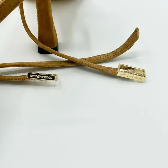 Good American Single Strap Golden Chain Ankle Strap Sandals Suede Leather