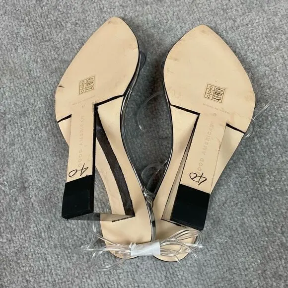 Good American Wedge Heels Silver Clear Block Heels Sandals Size 6 Brand New