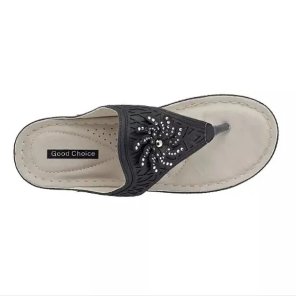 Good Choice Allie Black With Rhinestones Sandals Women's Size 9 NIB