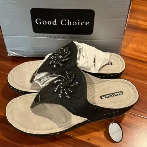 Good Choice Allie Black With Rhinestones Sandals Women's Size 9 NIB