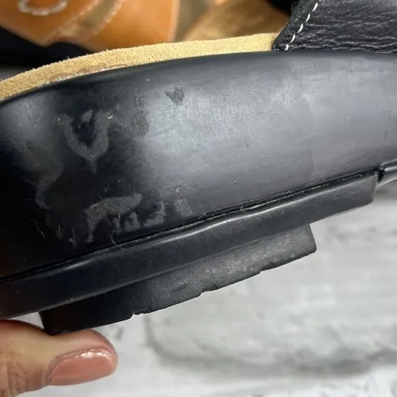 Gravity Defyer Women’s Size 9  Black/Tan Adjustable Comfort Wedge Slide Sandals