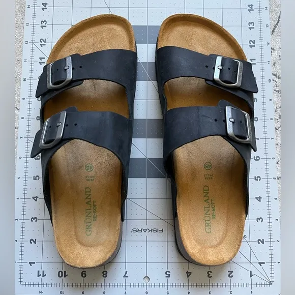 GRUNLAND Black Leather Sandals EU Size 45