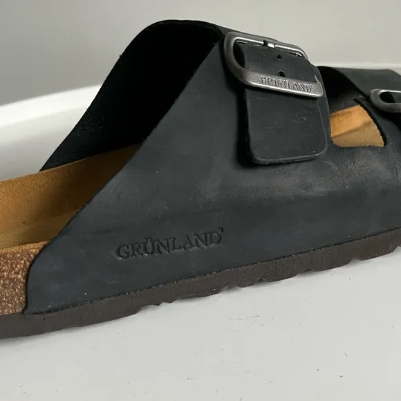 GRUNLAND Black Leather Sandals EU Size 45