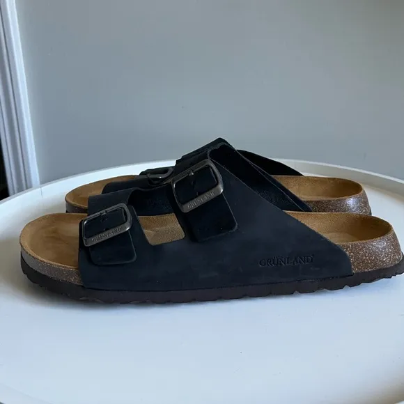 GRUNLAND Black Leather Sandals EU Size 45
