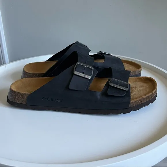 GRUNLAND Black Leather Sandals EU Size 45