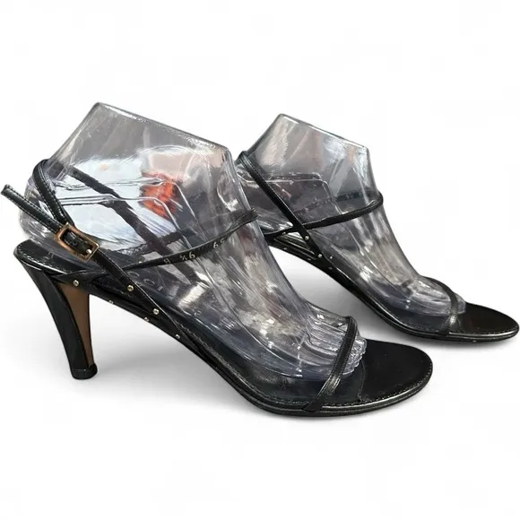 Gucci Black Leather Studded Strappy Slingback Sandal HeelsWomen's Size 9.5B