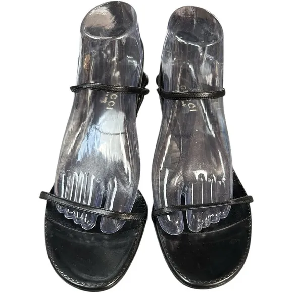 Gucci Black Leather Studded Strappy Slingback Sandal HeelsWomen's Size 9.5B