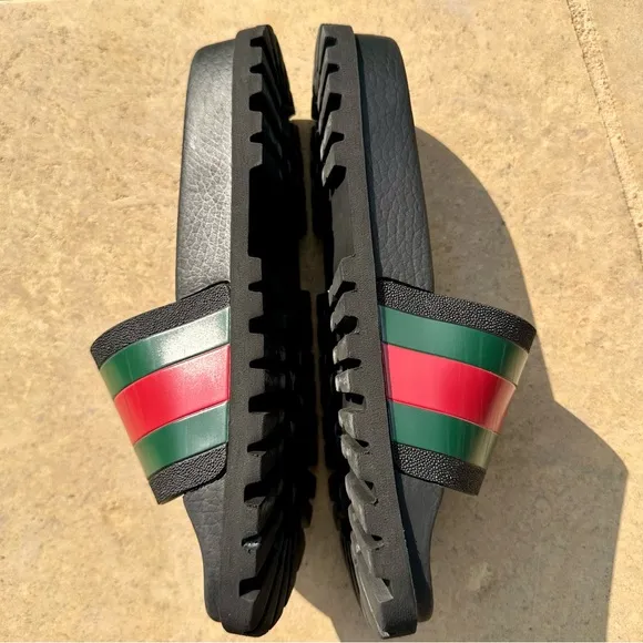 Gucci Black Web Rubber Pool Slides Sandals Shoes - Men’s Size 6.5 US, 6 UK