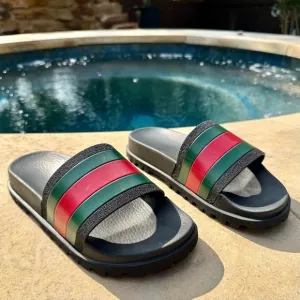 Gucci Black Web Rubber Pool Slides Sandals Shoes - Men’s Size 6.5 US, 6 UK