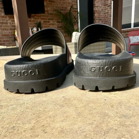 Gucci Black Web Rubber Pool Slides Sandals Shoes - Men’s Size 6.5 US, 6 UK