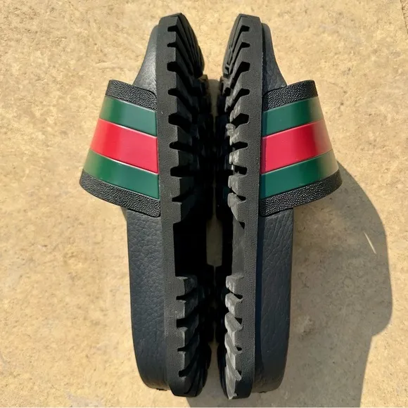 Gucci Black Web Rubber Pool Slides Sandals Shoes - Men’s Size 6.5 US, 6 UK
