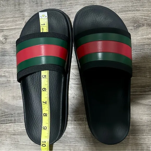 Gucci Black Web Rubber Pool Slides Sandals Shoes - Men’s Size 6.5 US, 6 UK
