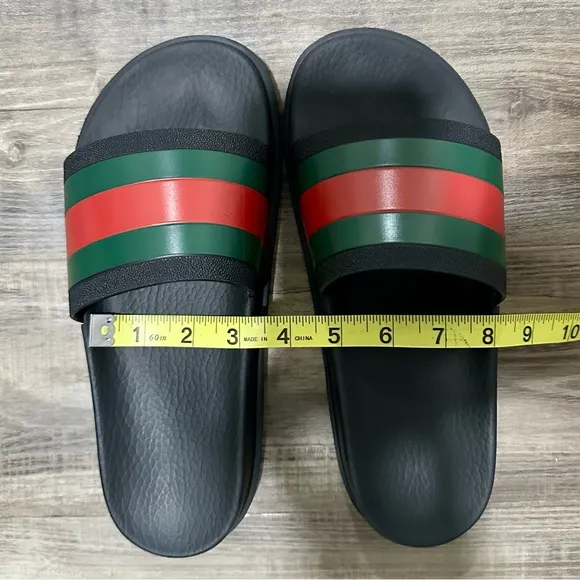 Gucci Black Web Rubber Pool Slides Sandals Shoes - Men’s Size 6.5 US, 6 UK