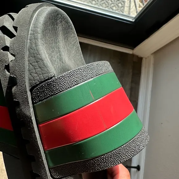 Gucci Black Web Rubber Pool Slides Sandals Shoes - Men’s Size 6.5 US, 6 UK