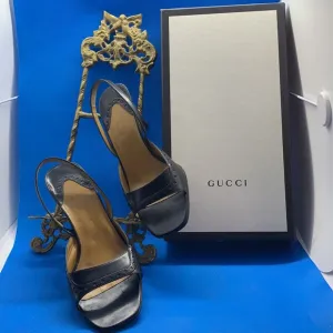 Gucci gorgeous black leather open toe mules/ sandals heels size 36.5 C