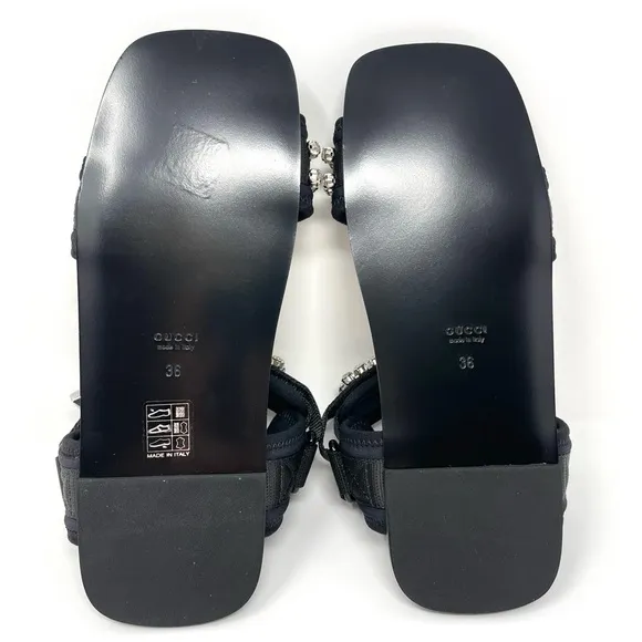 Gucci Shea Crystal-Embellished Canvas and Patent Leather Dad Sandals Size 36 6
