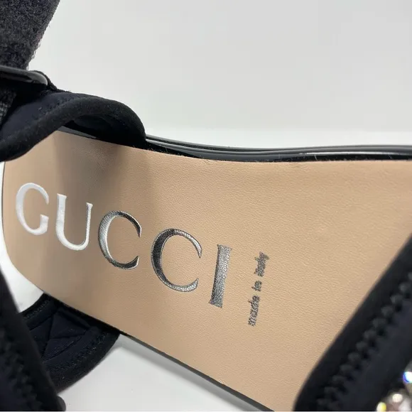 Gucci Shea Crystal-Embellished Canvas and Patent Leather Dad Sandals Size 36 6