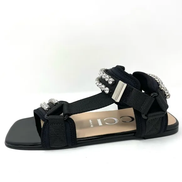 Gucci Shea Crystal-Embellished Canvas and Patent Leather Dad Sandals Size 36 6